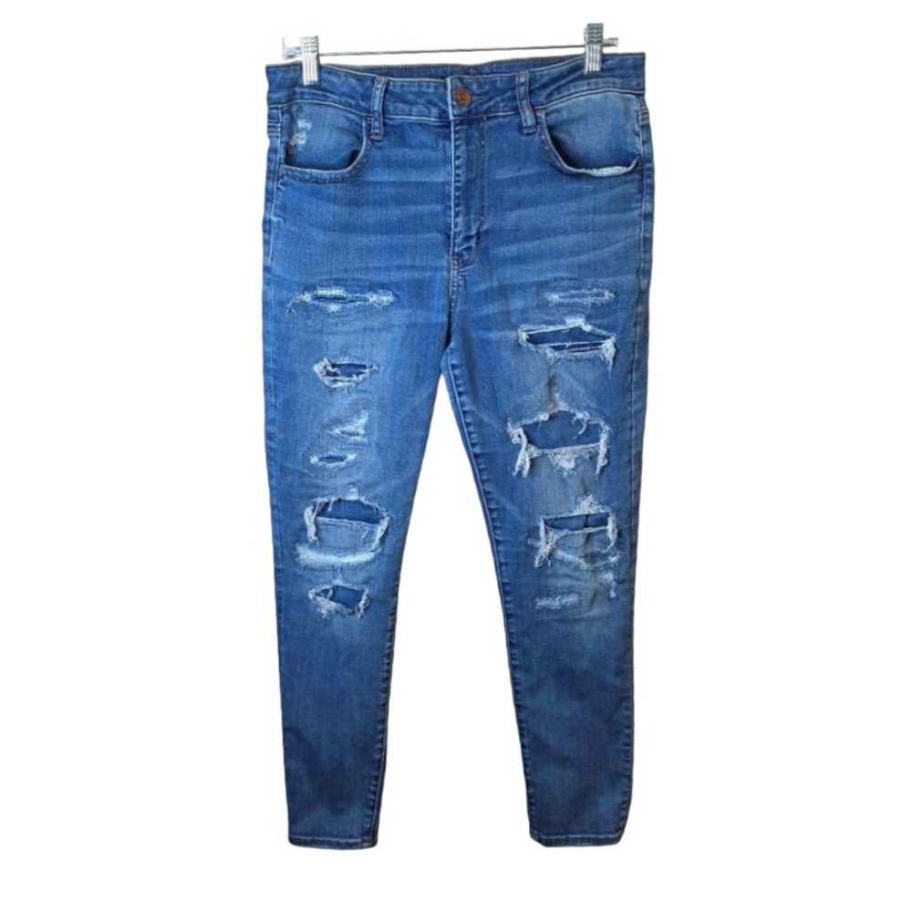 AMERICAN EAGLE JEANS Hi-Rise Jeggings Crop DESTROYED BUT SHOWS NO SKIN sz 6 R